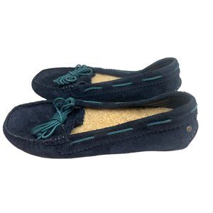 UGG Women Moccasin Slip-on Flats Leather Upper Sheepskin Lining Black Size 7